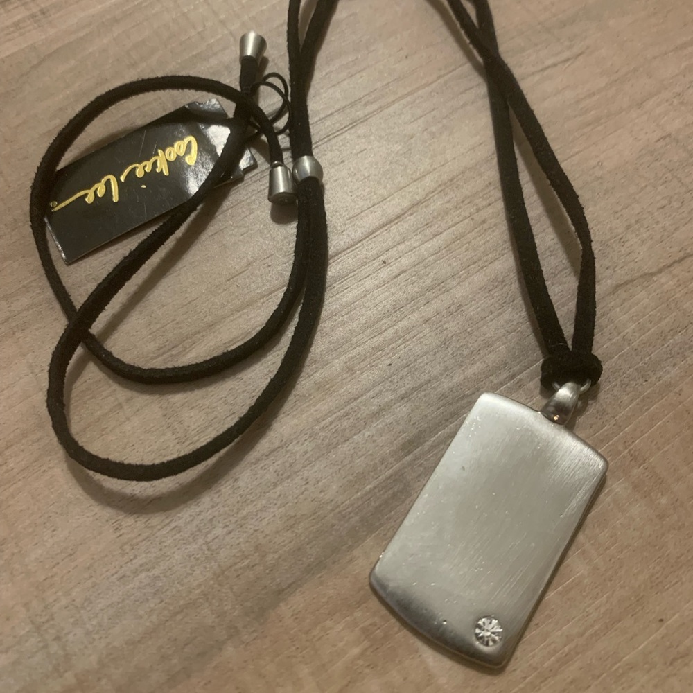 Dog Tag Pendant on an Adjustable Black Suede Necklace